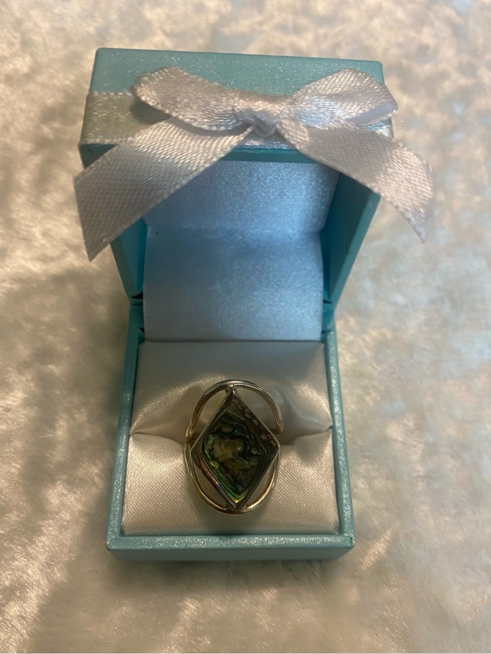 Vtg Taxco Sterling Silver Iridescent Abalone Inlay Ring